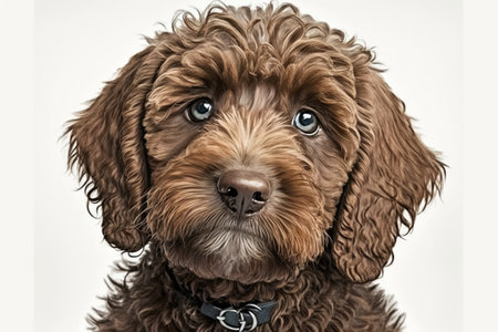 Dog, a brown cockapoo, on a white backgroundの素材