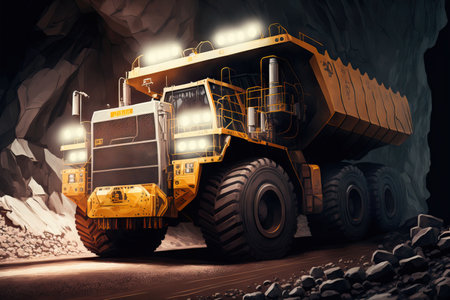 Large mining truck in opencast iron ore mineの素材