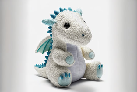 Dragon plush toy with shadow, white backgroundの素材