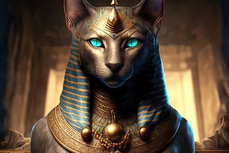 Digital illustration of Egyptian deity Bastetの素材