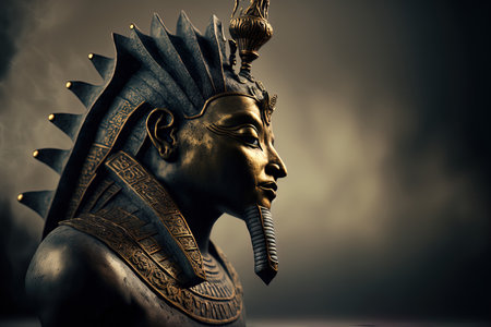 Egyptian god in isolation against a gloomy backgroundの素材