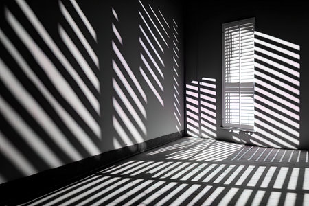 Effect of window shadow, light, and blinds on a wallの素材