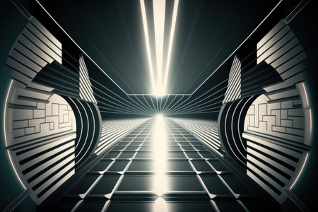 Elegantly futuristic light and reflection against a background of grid linesの素材