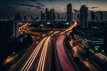 Expressway in the heart of Bangkok, Thailand, at duskの素材