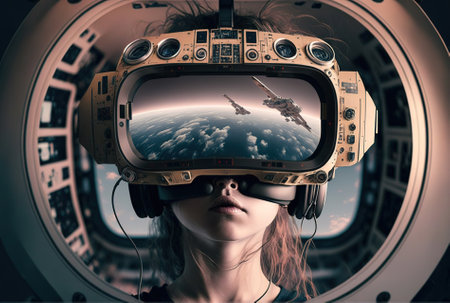 Experiencing virtual reality with future technology. blended mediaの素材