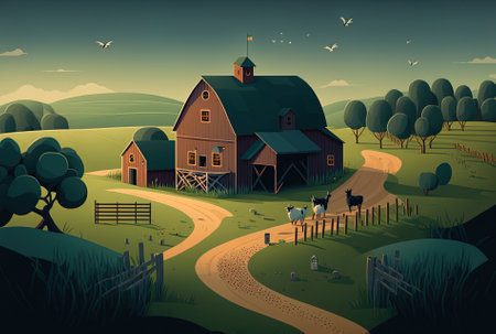 Farm scene and lonely farm elementの素材