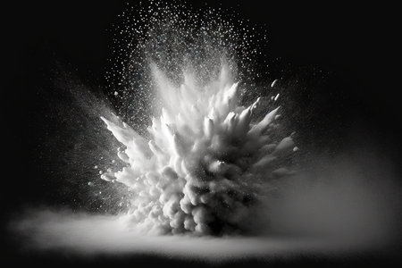 Explosion of white powder against a dark backdropの素材