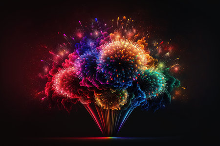 Festivals of colorful fireworks against a dark backgroundの素材