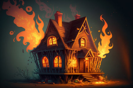 Fire in the old wooden houseの素材