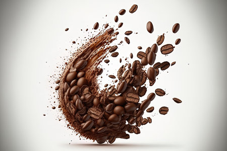 Falling coffee beans on a white backgroundの素材