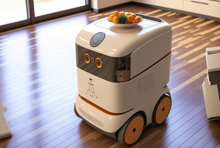 Food delivery robots may soon provide service to households. intelligent robot agvの素材
