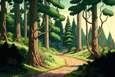Forest path and large treesの素材