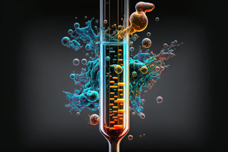 Fluid being added to a test tube with a pipette, abstract medical backgroundの素材