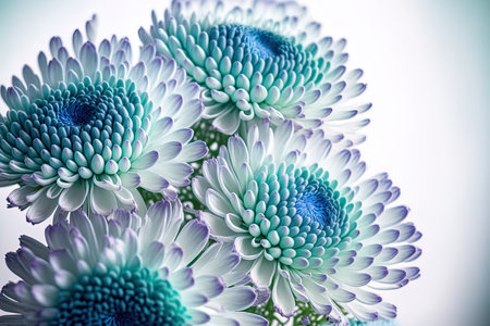 Fresh blue chrysanthemums in close up on a white backdrop with copy spaceの素材