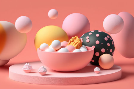 Salt and bath bombs on pink background.の素材