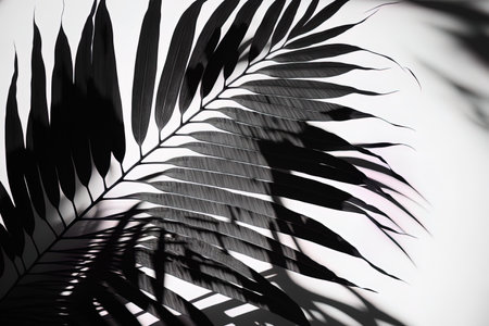 Shadow of swaying palm leaves against a white backgroundの素材