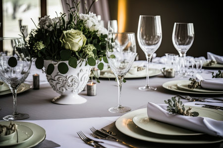 Wedding reception table with decorationsの素材