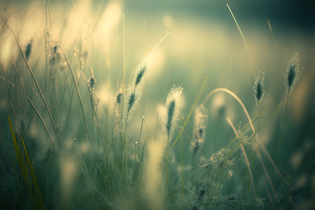 fuzzy background with hazy grass in focusの素材