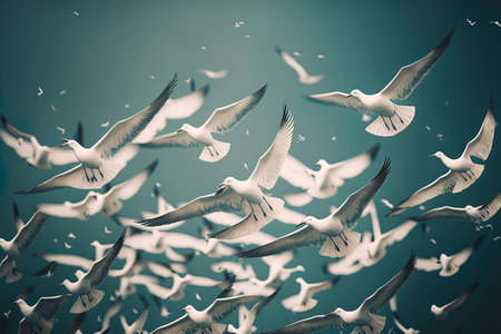 White flock of birds flyingの素材