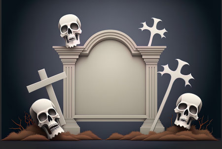 empty banner for Halloween including a graveyard, a ghost, and a skullの素材