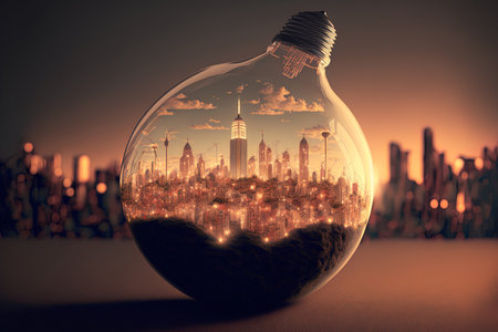 city within a lightbulb media mixの素材