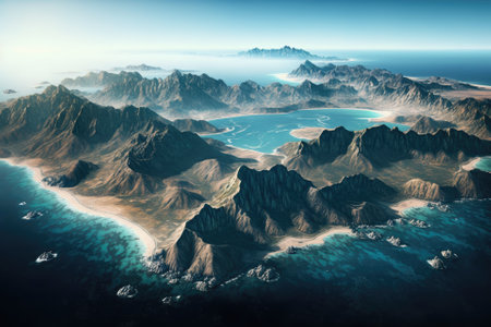 Stunning aerial panorama of the Pacific Ocean and the Rocky Mountainsの素材