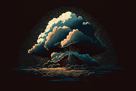 solitary clouds in a group on a dark backgroundの素材