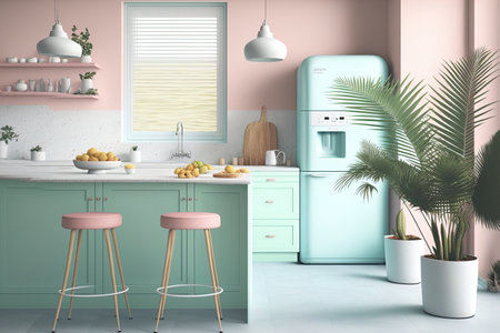 pastel colored interior kitchen mockupの素材