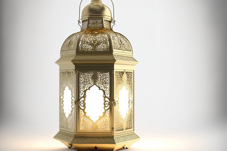 Isolated Ramadan lantern. Arabic style lamp with a white backgroundの素材