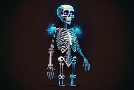 charming AI robot in x rays, isolated on a dark backgroundの素材