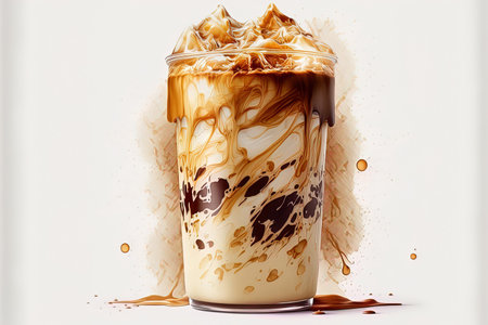 Iced coffee with cream isolated on a white backdropの素材