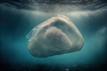 Plastic bags from the Save the Ocean campaign sunk in the ocean remix mediaの素材