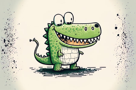 adorably drawn crocodile character iconの素材