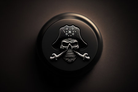 pressing the black pirate button with a finger. torrenting and downloading illegallyの素材