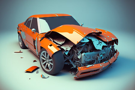 Damaged vehicle, street accident involving an automobile.の素材