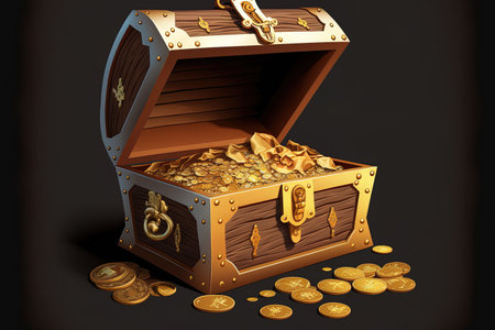cartoon treasure chest with golden money and an antique box that is open and closedの素材