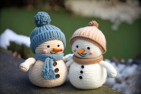 Two cute snowman knitting dollsの素材