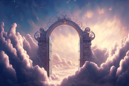 The clouds are above a limitless sky. the Pearly Gates seen from above the cloudsの素材