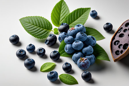 Isolated fresh blueberries on a white backdropの素材