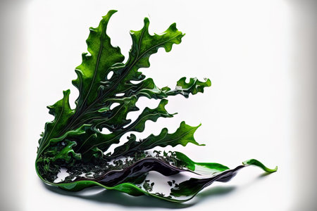 Wakame, a fresh seaweed, isolated on a white backdrop. Copy space Japanese cuisineの素材