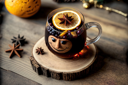 Mulled wine for Christmas on a light hardwood surfaceの素材