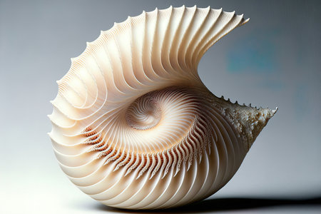 against a white backdrop, a large, gorgeous seashellの素材