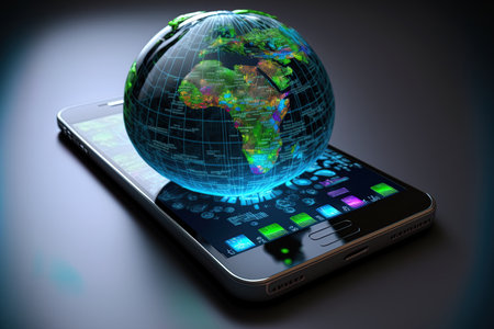 a smartphone with a globe displayの素材