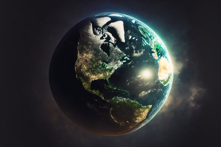 planet earth globe view from space with a global map and realistic earth surfaceの素材