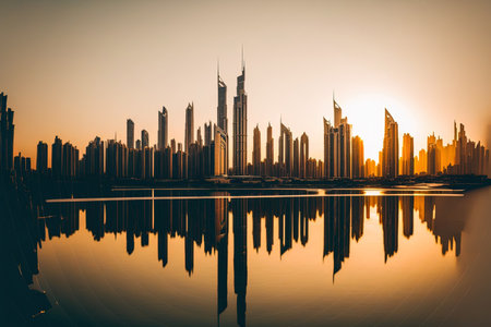 From Dubai Internet City, a view of the Dubai skyline UAE Dubai. February 8, 2019の素材