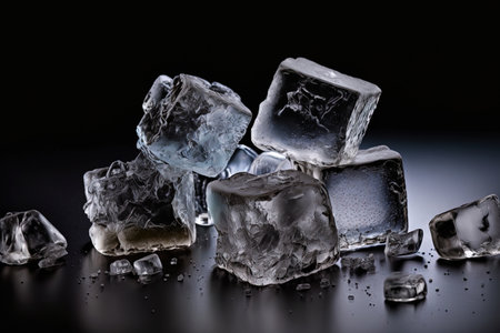 Ice cubes on a black backdropの素材