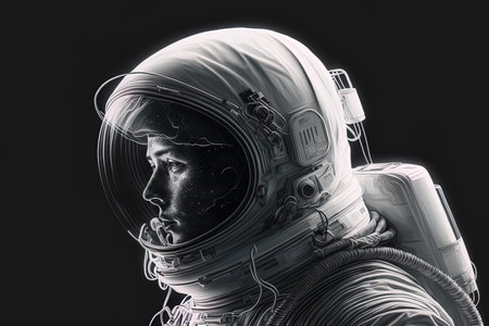 Illustration of astronaut wearing a space helmet in a realistic pressure suitの素材