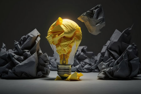 Inspirational idea metaphor of crumpled paper light bulbの素材