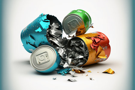 Isolated compressed cans on a white backgroundの素材