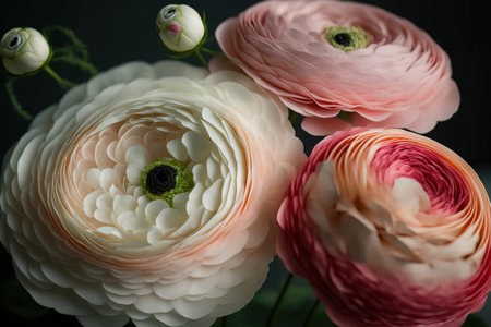 Pink ranunculus blooms a close up sceneの素材